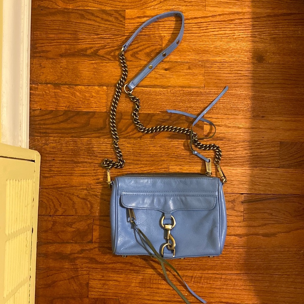 REBECCA MINKOFF Mini Mac Periwinkle Leather Crossbody Bag